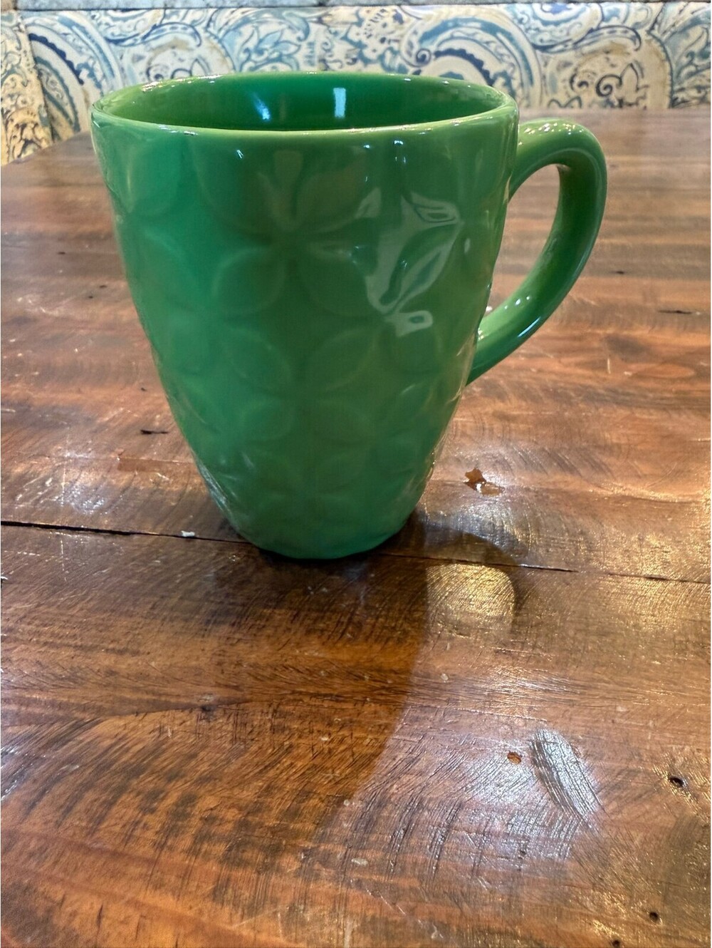 Daily Chef Stoneware Coffee Mug with Embossed Floral Design, Green